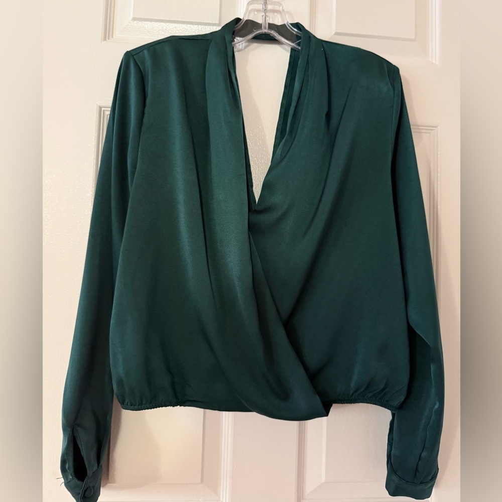T161- SHEIN Emerald Green Wrap Blouse
